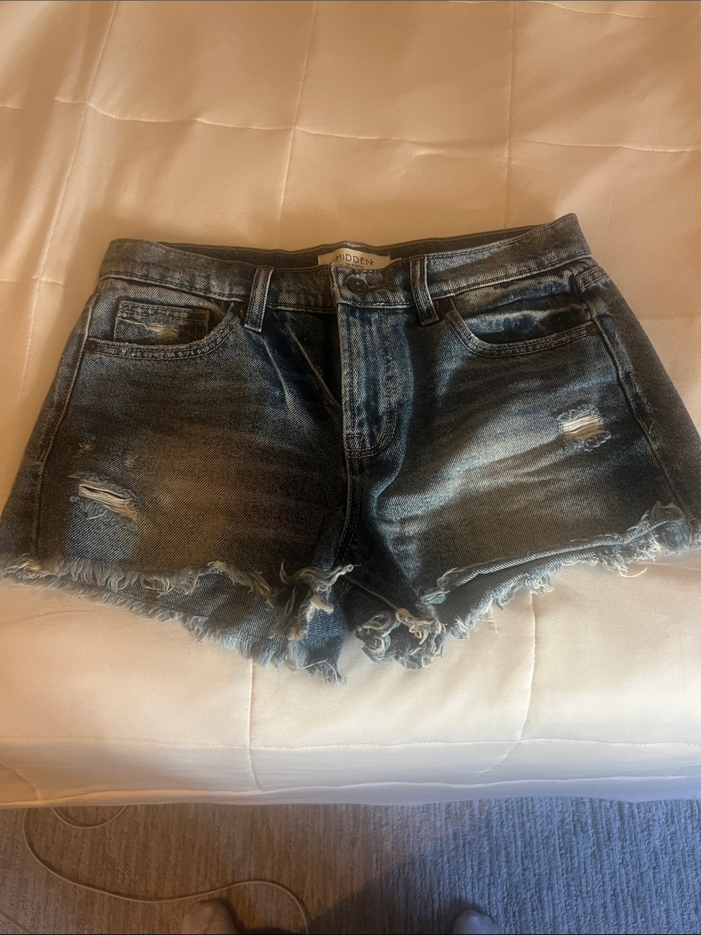Women's Distressed Denim Cutoff Shorts - Black Wash